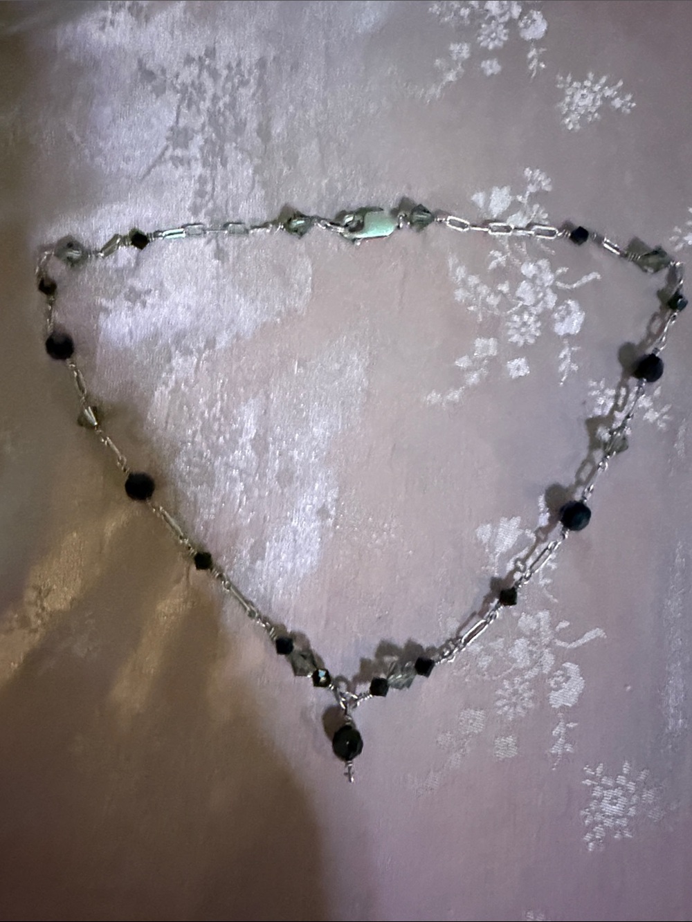 Delicate Black Bead Silver Chain Necklace - Women Jewelry